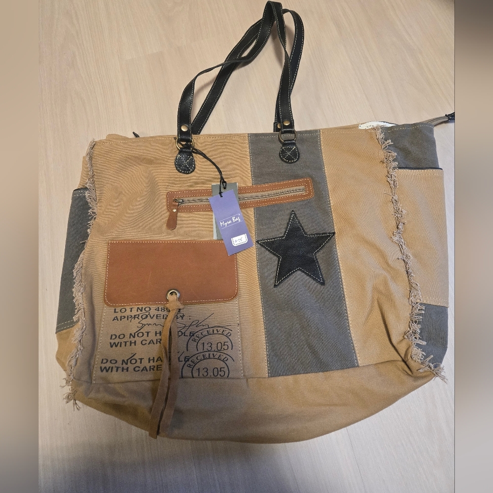 Myra Bag Brown and Gray Travel Tote